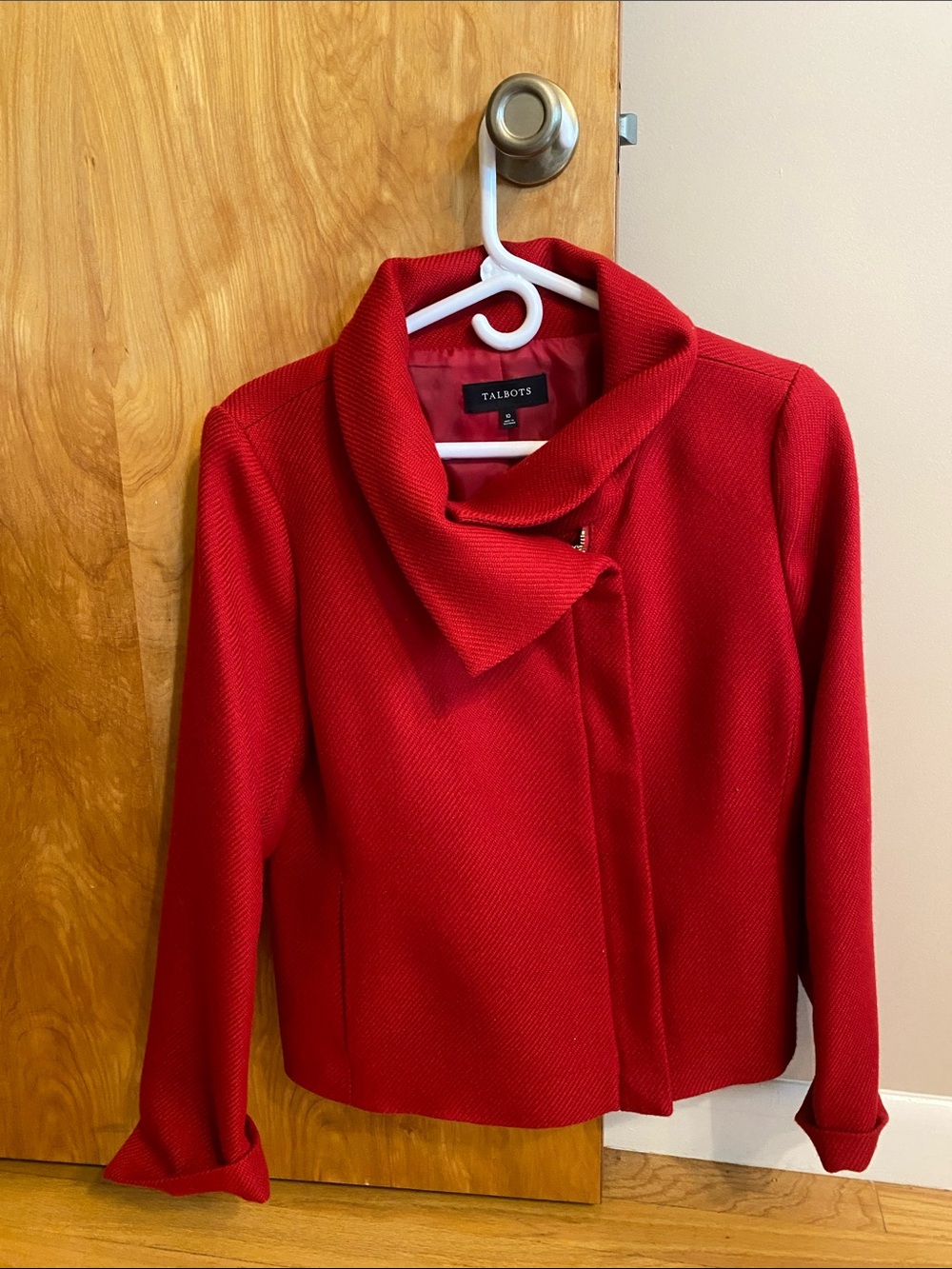 Talbots Red Cropped Blazer Jacket with Sculpted Collar